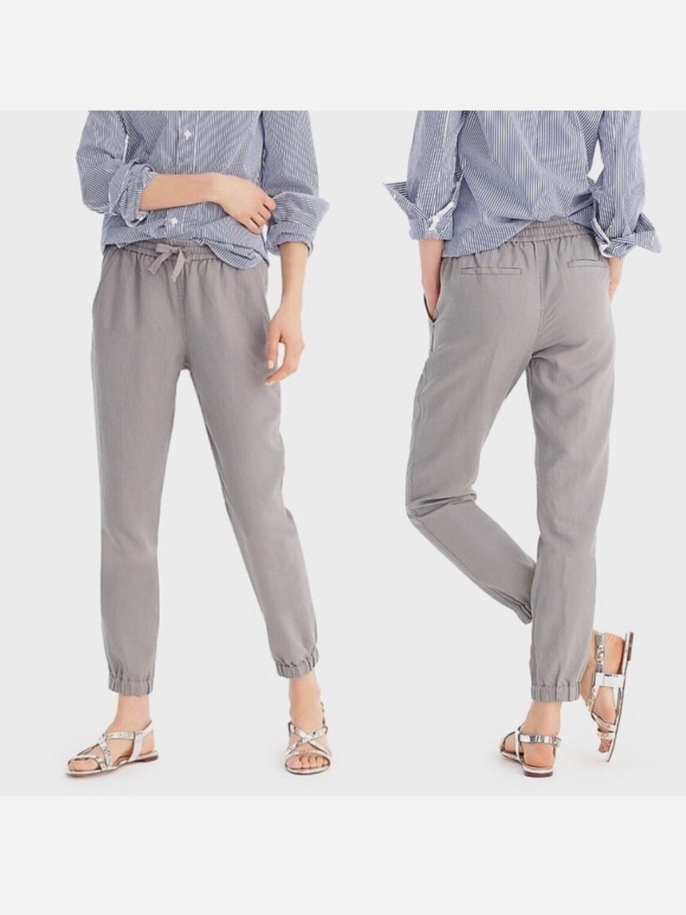 J. Crew Women's Light Gray Elastic-Waist Ankle Pants